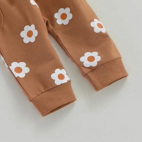 Vista 7 de Conjunto de sudadera de manga larga con cuello redondo y pantalones deportivos para bebé niña de 2 piezas