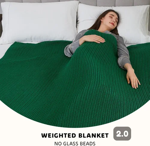 Vista 2 de L'AGRATY Manta de punto con peso, 60 x 80 pulgadas, 20 libras, manta pesada de punto grueso refrescante para adultos, manta de ganchillo trenzado