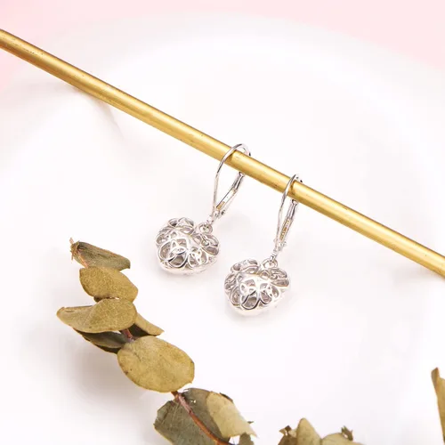 Vista 5 de Pendientes de plata de ley S925 con forma de corazón colgante, cierre de palanca, para mujer