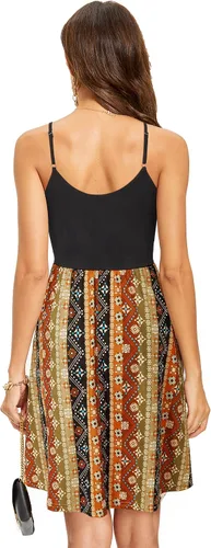 Vista 4 de II ININ vestido de verano con cuello en V, para mujer, estilo informal, de tubo, floralliso, con tirantes delgados, vuelos y bolsillos
