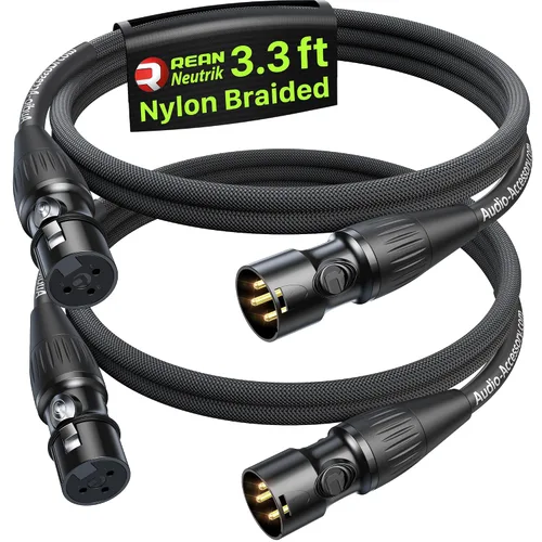 Vista 16 de AA AUDIO ACCESSORY Serie Oro Cables XLR Star Quad de 1.5 pies, Conectores Neutrik, Cable de micrófono 19AWG, Cable de micrófono trenzado en nylon