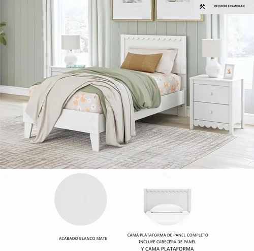 Vista 4 de Signature Design by Ashley Hallityn - Cama de plataforma casual de doble panel, no necesita base o somier, color blanco