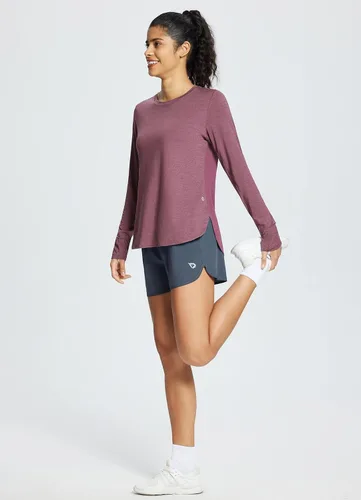 Vista 6 de BALEAF Camisetas de entrenamiento de manga larga para mujer, de secado rápido, UPF 50+ ligeras