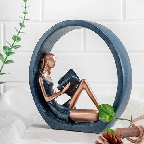 Vista 5 de EKDJKK Estatuilla de resina leyendo un libro, estantería de yoga para niña, decoración estética, escultura, pieza de acento, esculturas artísticas