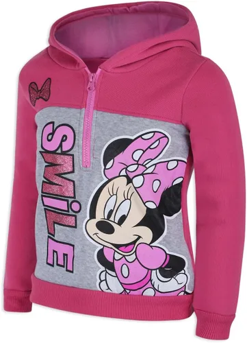 Vista 3 de Disney Minnie Mouse Pullover Half-Zip Fleece Hoodie for Girls, Pink and Gray
