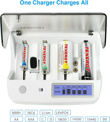 Vista 6 de Tenergy Centura - Baterías recargables C y cargador de batería universal TN299 para baterías NIMH/NICD/Li-Ion AA/AAA/C/D/9V/186850, paquete de 4