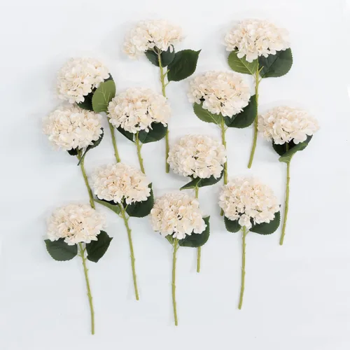 Vista 9 de PARTY JOY 12PCS Ramo de Flores de Seda de Hortensia Artificial de 15.4 Pulgadas, Tallos de Hortensias Artificiales para Centros de Mesa de Boda