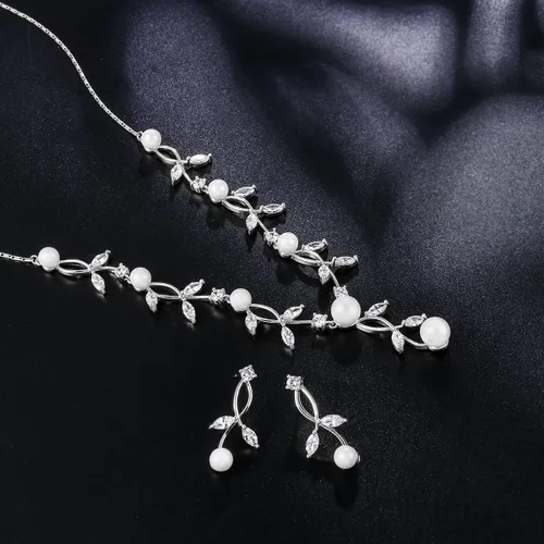 Vista 4 de Juego de joyas de boda nupcial, collar y aretes colgantes para mujer
