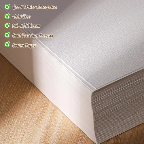 Vista 3 de 120 hojas de papel de acuarela a granel, papel prensado en frío de 140 lb/300 GSM, papel blanco para acuarela para niños, estudiantes, adultos