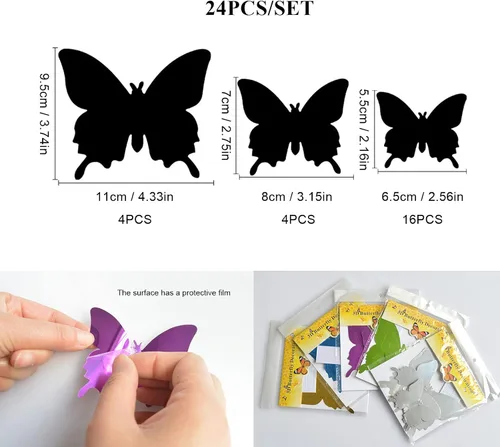 Vista 3 de CAYUDEN - Calcomanías 3D de pared de mariposa, 24 piezas extraíbles de 3 tamaños 3D de mariposa azul para decoración de pared, calcomanías