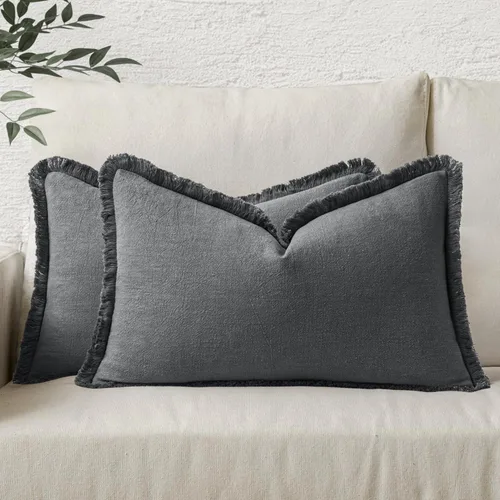 Vista 60 de MIULEE Juego de 2 fundas de almohada decorativas de lino neutro con flecos, fundas de cojín de estilo bohemio con borlas para sofá, cama, sala