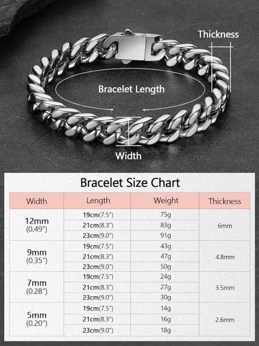 Vista 6 de FaithHeart - Pulsera de eslabones cubanos para hombre, acero inoxidable chapado en plata/negro/oro de 14 quilates, pulseras de eslabones
