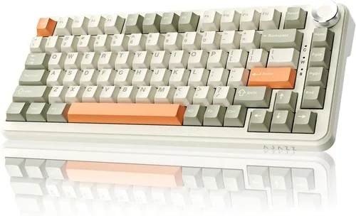 Vista 8 de AK680 - Teclado mecánico compacto con cable, diseño gris y blanco de 68 teclas, interruptor táctil marrón intercambiable en caliente, teclado