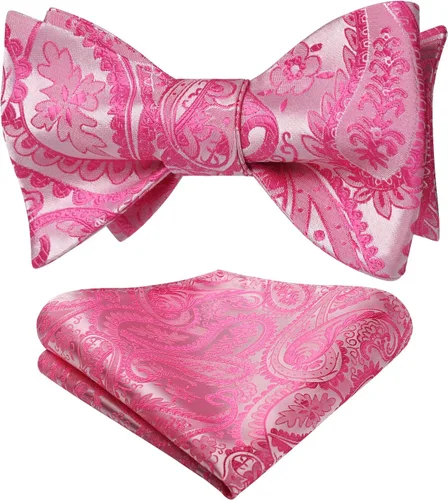 Vista 198 de HISDERN Pajaritas para hombre, corbatín de cachemira para hombre, corbata de lazo y bolsillo cuadrado, juego formal de esmoquin para boda