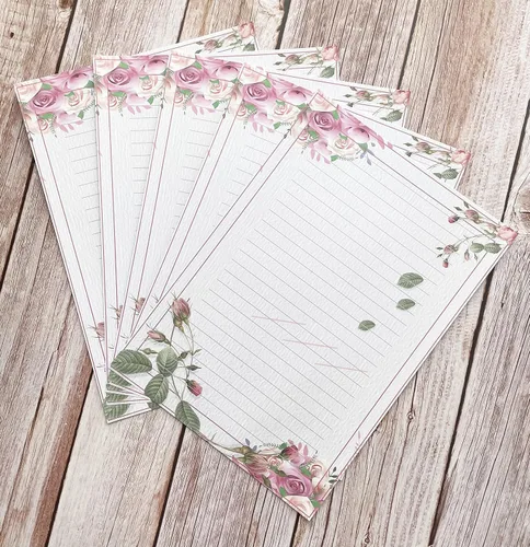 Vista 6 de 50 papeles de papelería de escritura, papel de papelería rayado para escribir cartas, notas, invitaciones, manualidades, 5 estilos diferentes