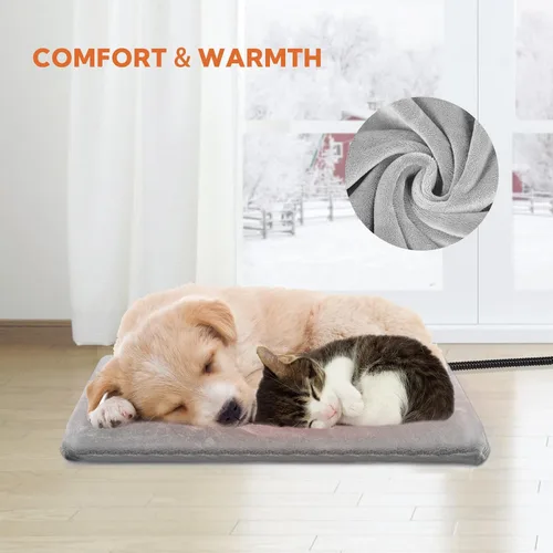 Vista 7 de Almohadilla de Calefacción para Perros al Aire Libre para Cama Calentada para Perros, Almohadilla Térmica para Mascotas con Funda Suave, Cable Gris