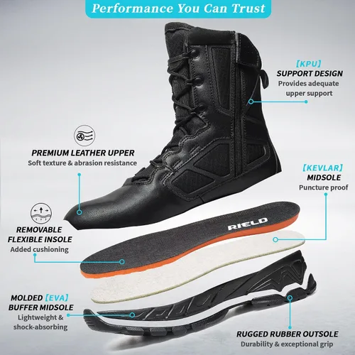 Vista 7 de Botas de trabajo tácticas militares para hombre, ligeras, con cremallera lateral, botas de combate del ejército, para senderismo