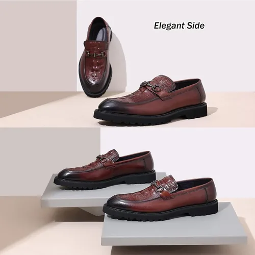 Vista 6 de Oxford de negocios con estampado de cuero para hombre,Zapatos de oficina formales informales inteligentes,Zapatos de traje de boda sin cordones