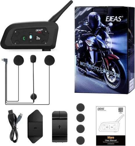 Vista 7 de EJEAS V6 Pro - Auriculares Bluetooth para motocicleta, sistema de comunicación de casco de intercomunicación para 2 conductores con respuesta
