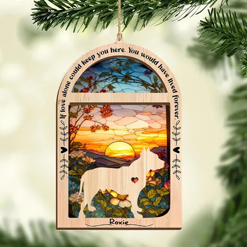 Vista 2 de LOVELYPOD Adorno de Navidad personalizado para Pit Bull atrapasoles, adorno de Pit Bull con nombre, pérdida de mascotas, regalos para los amantes