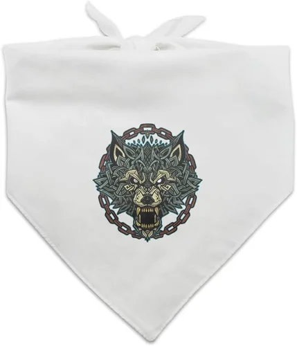 Vista 5 de Fenrir - Bandana para perros y mascotas de mitología nórdica de lobo gruñendo feroz en cadenas Negro