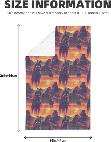 Vista 2 de Kitchen Towels - Cyber Retro Western Cowboy Print Quick Drying Dish Towels for Kitchen Drying, Soft Absorbent Hand Towel for Home Decor with
