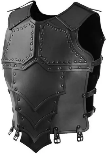 Vista 4 de dPois Knight Dark Rogue Armor armadura de esgrima ecuestre de piel sintética para disfraz medieval de Halloween