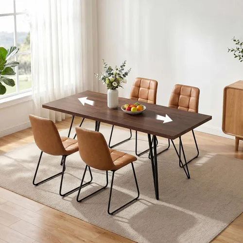 Vista 13 de HIPIHOM Mesa de comedor extensible para 4-6, de 55 a 71 pulgadas para espacios pequeños Mesa de roble