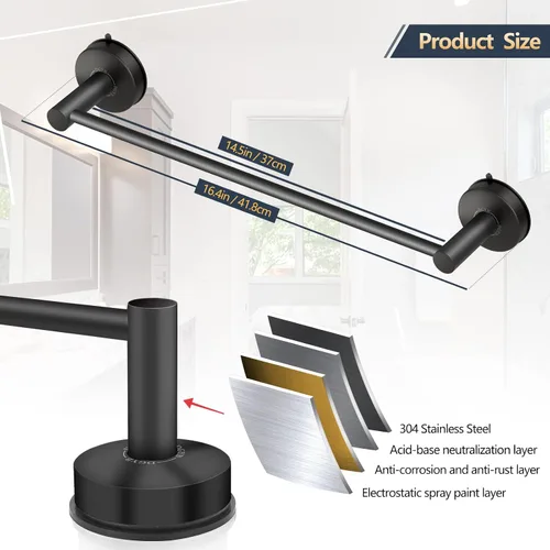 Vista 4 de DGYB Barra de Toalla con Ventosa para Baño 17 Pulgadas Soporte de Toalla Negro Mate Toallero de Acero Inoxidable Premium para Cocina Montado