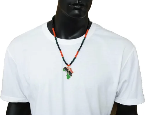 Vista 2 de Sartén ojo de Heru de color en ANKH, Ankh en África mapa colgante 6mm. 24" Multi collar de abalorio de madera en tono de oro