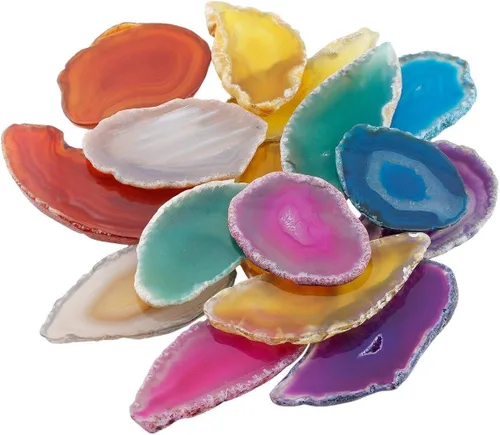 Vista 6 de Rockcloud Juego de piedras crudas y rodajas de ágata de cristales naturales coloridos, piedras irregulares para decoración de oficina en casa