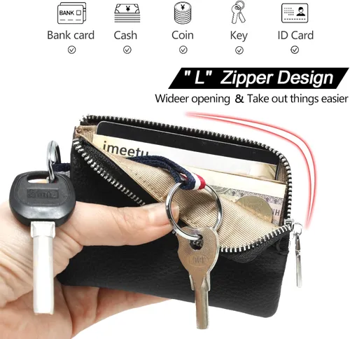 Vista 7 de imeetu (Paquete de 2 juegos) Cartera de cuero con llavero RFID para tarjetas de crédito, Verde