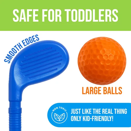 Vista 5 de Atlasonix Juego de golf para niños pequeños, palos de golf para niños, incluye bolsa de golfista infantil, guantes, 8 pelotas y 3 palos, juguetes