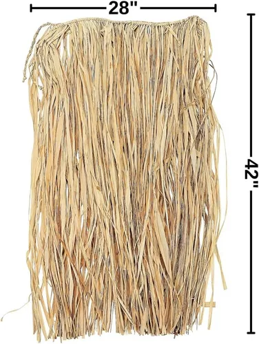Vista 3 de Falda de rafia natural marrón para adultos, LXL, 1 unidad, única, duradera y ajustable, perfecta para fiestas temáticas hawaianas y disfraces