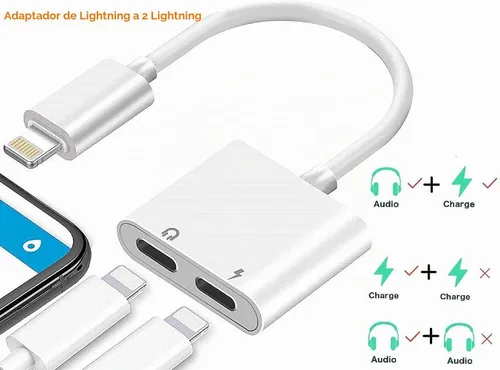 Vista 3 de [Certificado MFi de Apple] Paquete de 2 adaptadores Lightning a 2 Lightning para iPhone, Dual Lightning AUX + adaptador de carga, divisor de cable