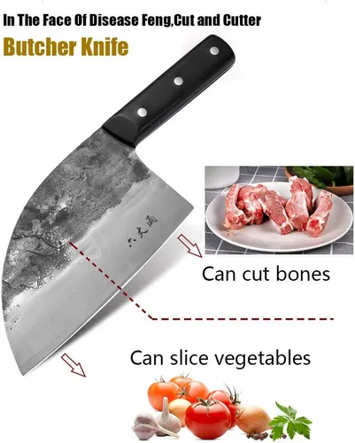 Vista 8 de Cuchillo de chef serbio de forja, cuchillos de corte de espiga completa de acero revestido de alto carbono Almasi Carnicero para cocina, al aire