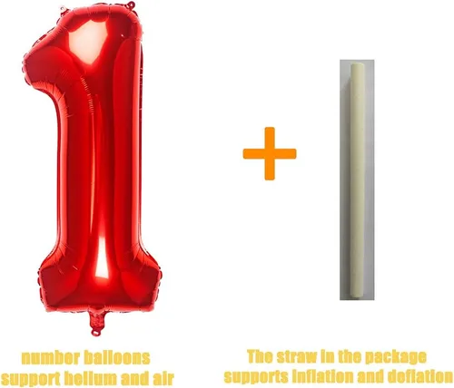 Vista 3 de Globos rojos de 32 pulgadas con el número 1 de aluminio para decoración de fiesta de cumpleaños (globo rojo número 1)