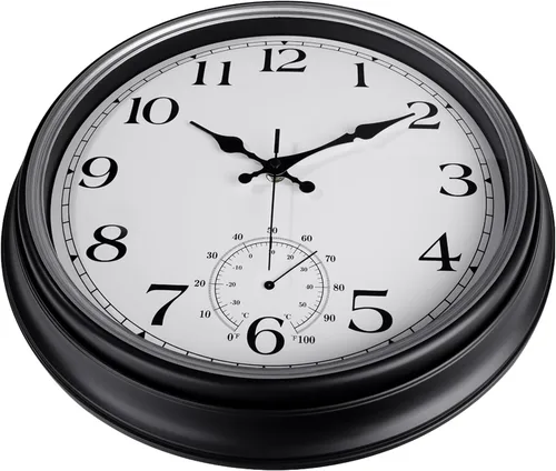Vista 6 de JoFomp Reloj grande impermeable para exteriores con termómetro – Reloj de pared silencioso de cuarzo sin tictac de 16 pulgadas para patio, hogar