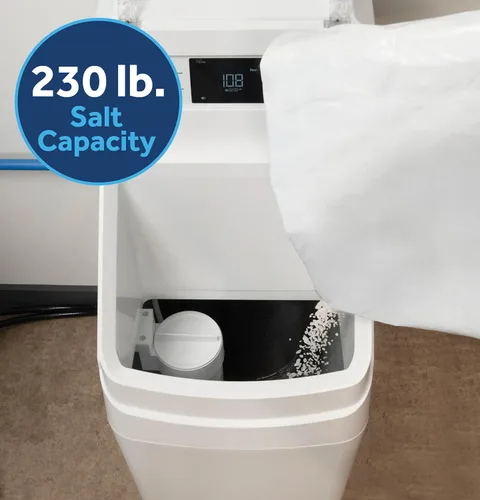 Vista 10 de GE Suavizador de agua inteligente con filtración integrada, 30,000 granos, reduce los minerales duros a toda la casa, WiFi integrado con alertas
