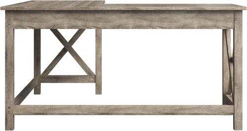 Vista 7 de Lavish Home Escritorio para computadora, escritorio en forma de L con patas en forma de X, para oficina, computadora o mesa de manualidades Gris