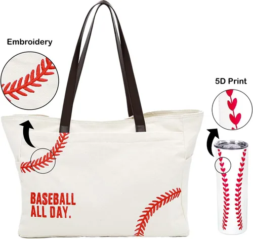 Vista 4 de Bolsa de béisbol y vaso, regalos de béisbol para mujeres, artículos esenciales para madres deportivas (bolsas + taza para beber), accesorios