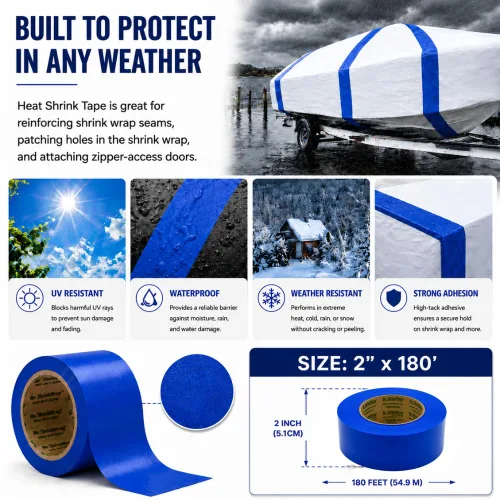 Vista 7 de Mr. Shrinkwrap Cinta de película retráctil de 2 pulgadas, impermeable, adhesiva, adaptable, ideal para reforzar costuras, parches y puertas