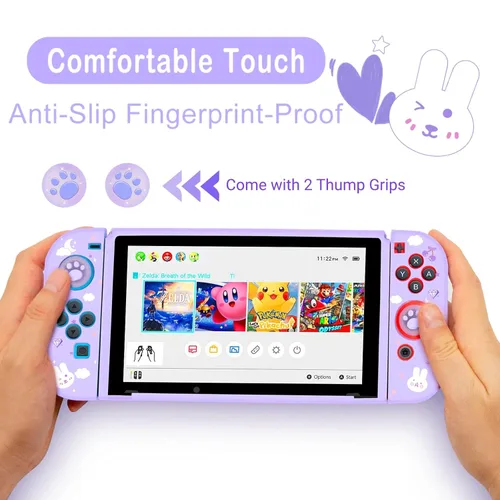 Vista 2 de Dockable Protective Case Compatible with Nintendo Switch Cute Soft TPU Slim Grip Cover for NS Joy-con Controllers with 2 Cat Paw Thumb Grips Caps