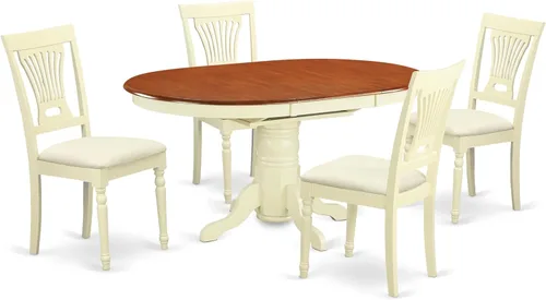 Vista 9 de East West Furniture AVPL5-BCH-W - Juego de mesa de cocina de 5 piezas para 4 personas, incluye una mesa de comedor ovalada con hoja de mariposa y 4