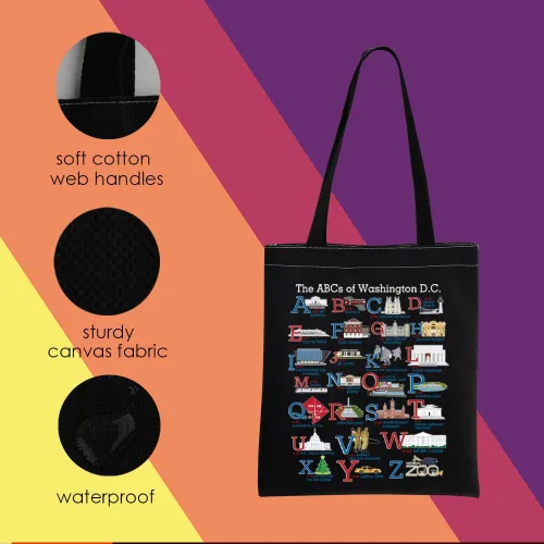 Vista 9 de MNIGIU Washington DC Alphabets Tote Bag Washington DC Souvenir Gift Washington DC Welcome Bag