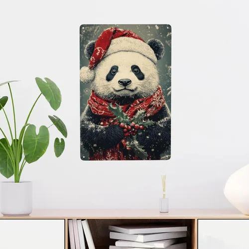 Vista 6 de Cafemira Cartel de hojalata de animales, panda vintage, letreros de metal retro, póster de hojalata, placa de aluminio, arte de pared para el hogar