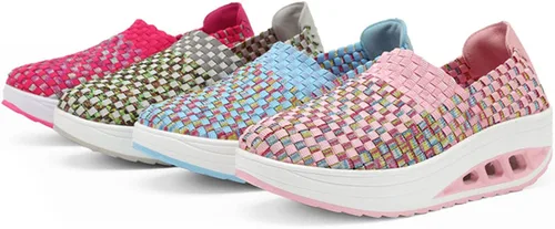 Vista 2 de AngryMonkey Zapatos ortopédicos para caminar con malla tejida y transpirable para mujer, con soporte de arco, plataforma con cojín de aire, zapatos