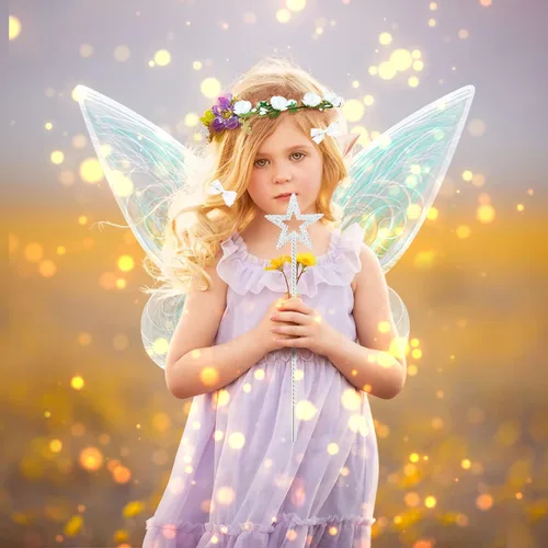 Vista 4 de 7PCS Fairy Wings Dress Up,Sparkling Sheer Wings Butterfly Fairy Halloween Costume Angel Wings for Kids Girls Women