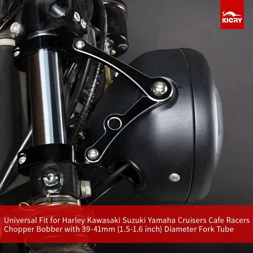 Vista 2 de Soporte Universal de Montaje de Faro de Motocicleta Negro 39-41mm Tubos de Horquilla Aluminio CNC Soporte de Faro Delantero Compatible con Harley