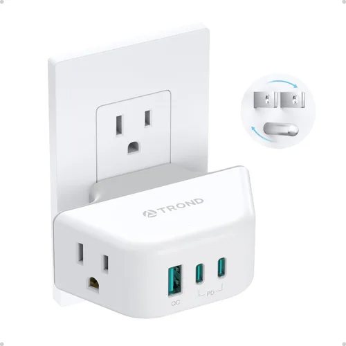 Vista 21 de TROND Extensor de salida con USB, divisor de pared con 2 tomas AC, 3 puertos USB, adaptador de enchufe de pared de diseño de 3 lados, elementos